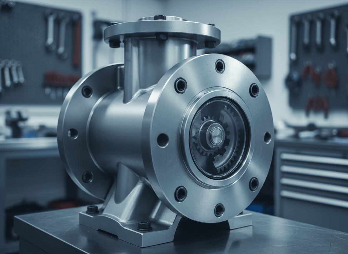 Industrielles Metallbauteil mit Flansch in Produktionshalle