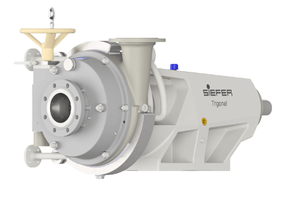 3D-Ansicht eines Hochleistungs-Inline-Dispergierers mit robustem Gehäuse, speziell für industrielle Anwendungen entwickelt, auf weißem Hintergrund