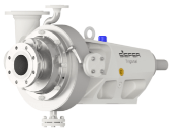 3D-Ansicht eines Inline-Dispergierers mit rotierenden Mechanismen und einem robusten Gehäuse, auf neutralem Hintergrund.
